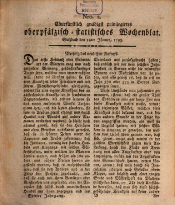 Churfürstlich gnädigst privilegirtes oberpfälzisch-staatistisches Wochenblat (Oberpfälzisches Wochenblat) Donnerstag 14. Januar 1796