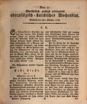 Churfürstlich gnädigst privilegirtes oberpfälzisch-staatistisches Wochenblat (Oberpfälzisches Wochenblat) Donnerstag 18. Februar 1796