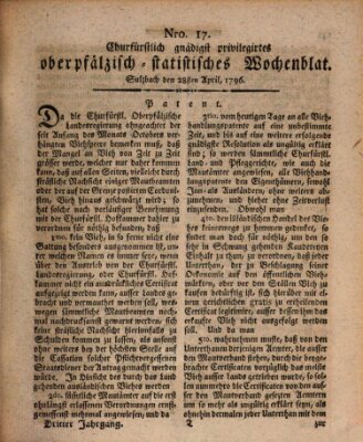 Churfürstlich gnädigst privilegirtes oberpfälzisch-staatistisches Wochenblat (Oberpfälzisches Wochenblat) Donnerstag 28. April 1796