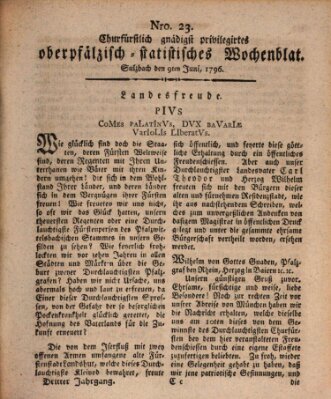 Churfürstlich gnädigst privilegirtes oberpfälzisch-staatistisches Wochenblat (Oberpfälzisches Wochenblat) Donnerstag 9. Juni 1796