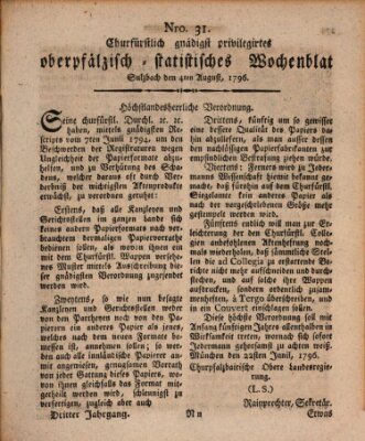 Churfürstlich gnädigst privilegirtes oberpfälzisch-staatistisches Wochenblat (Oberpfälzisches Wochenblat) Donnerstag 4. August 1796