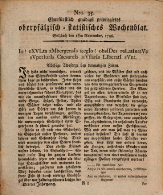 Churfürstlich gnädigst privilegirtes oberpfälzisch-staatistisches Wochenblat (Oberpfälzisches Wochenblat) Donnerstag 1. September 1796