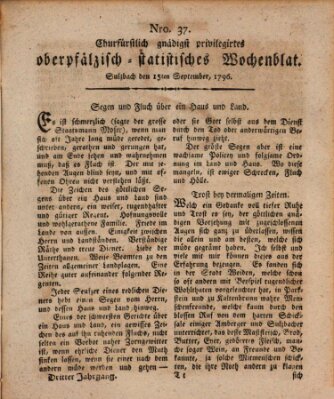 Churfürstlich gnädigst privilegirtes oberpfälzisch-staatistisches Wochenblat (Oberpfälzisches Wochenblat) Donnerstag 15. September 1796