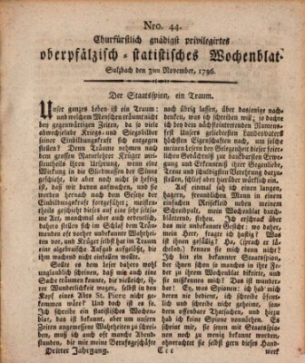 Churfürstlich gnädigst privilegirtes oberpfälzisch-staatistisches Wochenblat (Oberpfälzisches Wochenblat) Donnerstag 3. November 1796