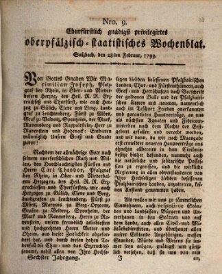 Churfürstlich gnädigst privilegirtes oberpfälzisch-staatistisches Wochenblat (Oberpfälzisches Wochenblat) Donnerstag 28. Februar 1799