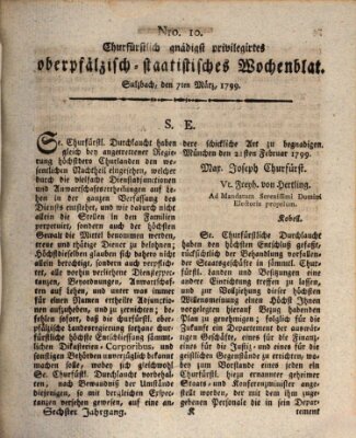 Churfürstlich gnädigst privilegirtes oberpfälzisch-staatistisches Wochenblat (Oberpfälzisches Wochenblat) Donnerstag 7. März 1799