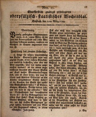 Churfürstlich gnädigst privilegirtes oberpfälzisch-staatistisches Wochenblat (Oberpfälzisches Wochenblat) Donnerstag 14. März 1799