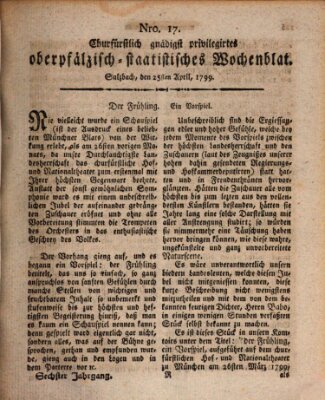 Churfürstlich gnädigst privilegirtes oberpfälzisch-staatistisches Wochenblat (Oberpfälzisches Wochenblat) Donnerstag 25. April 1799