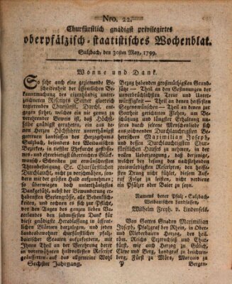 Churfürstlich gnädigst privilegirtes oberpfälzisch-staatistisches Wochenblat (Oberpfälzisches Wochenblat) Donnerstag 30. Mai 1799