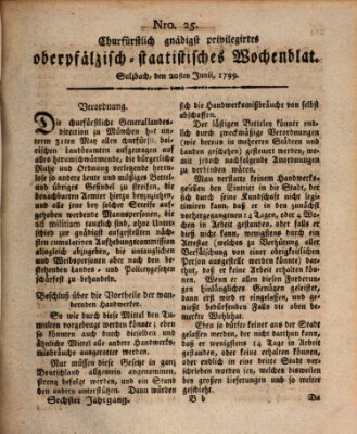 Churfürstlich gnädigst privilegirtes oberpfälzisch-staatistisches Wochenblat (Oberpfälzisches Wochenblat) Donnerstag 20. Juni 1799