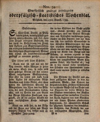 Churfürstlich gnädigst privilegirtes oberpfälzisch-staatistisches Wochenblat (Oberpfälzisches Wochenblat) Donnerstag 22. August 1799