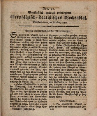 Churfürstlich gnädigst privilegirtes oberpfälzisch-staatistisches Wochenblat (Oberpfälzisches Wochenblat) Donnerstag 17. Oktober 1799