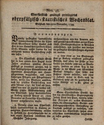 Churfürstlich gnädigst privilegirtes oberpfälzisch-staatistisches Wochenblat (Oberpfälzisches Wochenblat) Donnerstag 28. November 1799