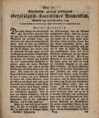 Churfürstlich gnädigst privilegirtes oberpfälzisch-staatistisches Wochenblat (Oberpfälzisches Wochenblat) Donnerstag 19. Dezember 1799