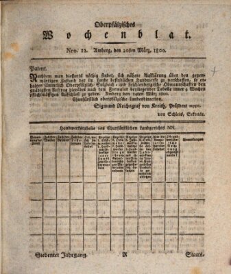 Oberpfälzisches Wochenblat Donnerstag 20. März 1800