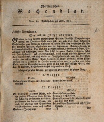 Oberpfälzisches Wochenblat Donnerstag 3. April 1800