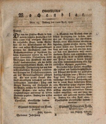 Oberpfälzisches Wochenblat Donnerstag 10. April 1800