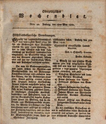 Oberpfälzisches Wochenblat Donnerstag 15. Mai 1800