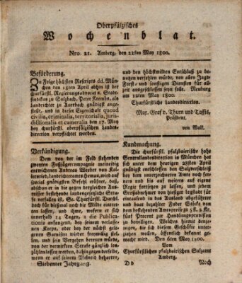 Oberpfälzisches Wochenblat Donnerstag 22. Mai 1800