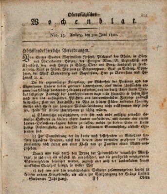 Oberpfälzisches Wochenblat Donnerstag 5. Juni 1800