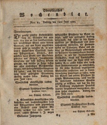 Oberpfälzisches Wochenblat Donnerstag 12. Juni 1800