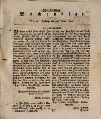 Oberpfälzisches Wochenblat Donnerstag 3. Juli 1800