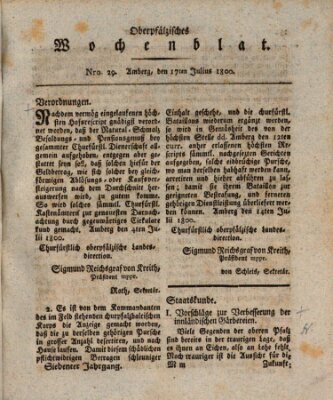 Oberpfälzisches Wochenblat Donnerstag 17. Juli 1800