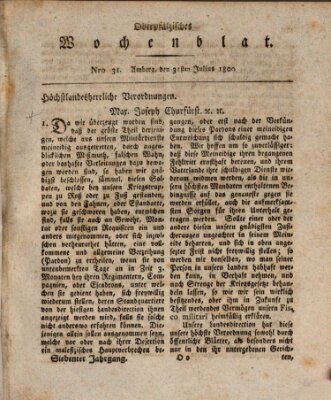 Oberpfälzisches Wochenblat Donnerstag 31. Juli 1800