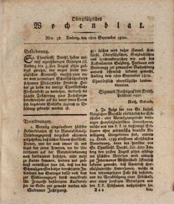 Oberpfälzisches Wochenblat Donnerstag 18. September 1800