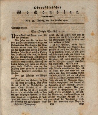 Oberpfälzisches Wochenblat Donnerstag 16. Oktober 1800