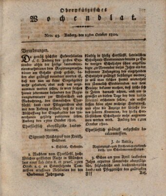 Oberpfälzisches Wochenblat Donnerstag 23. Oktober 1800