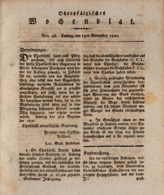 Oberpfälzisches Wochenblat Donnerstag 13. November 1800