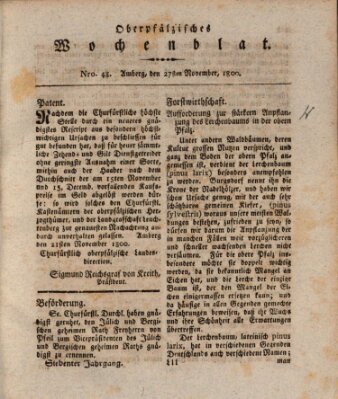 Oberpfälzisches Wochenblat Donnerstag 27. November 1800