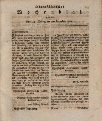 Oberpfälzisches Wochenblat Donnerstag 4. Dezember 1800