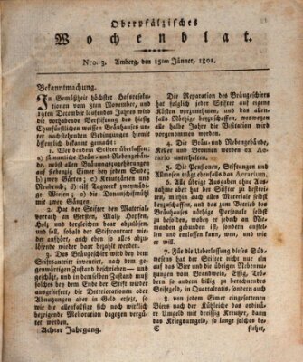 Oberpfälzisches Wochenblat Donnerstag 15. Januar 1801