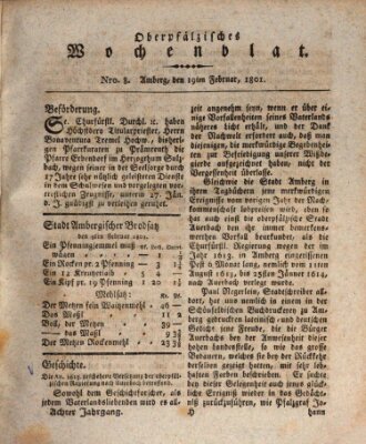 Oberpfälzisches Wochenblat Donnerstag 19. Februar 1801