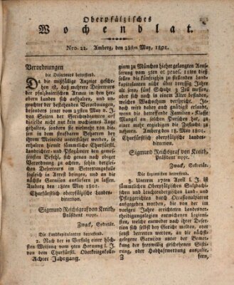 Oberpfälzisches Wochenblat Donnerstag 28. Mai 1801