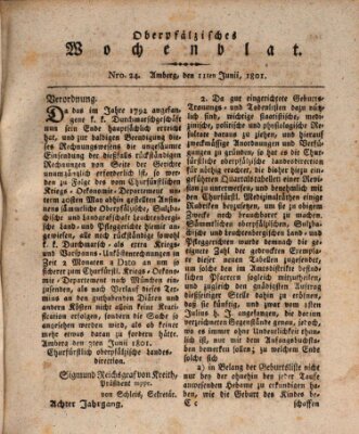 Oberpfälzisches Wochenblat Donnerstag 11. Juni 1801