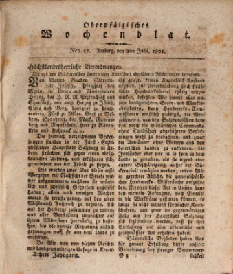 Oberpfälzisches Wochenblat Donnerstag 2. Juli 1801