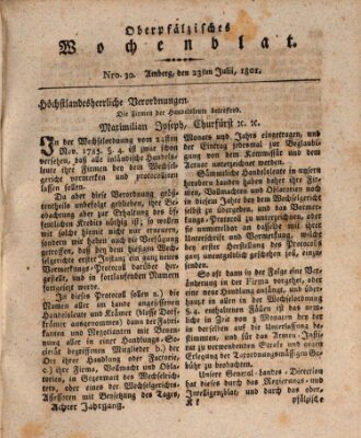 Oberpfälzisches Wochenblat Donnerstag 23. Juli 1801