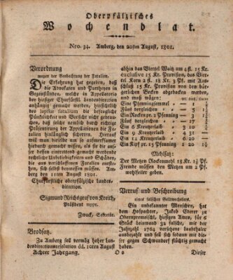 Oberpfälzisches Wochenblat Donnerstag 20. August 1801