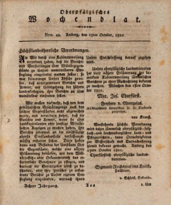 Oberpfälzisches Wochenblat Donnerstag 15. Oktober 1801