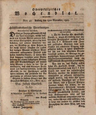 Oberpfälzisches Wochenblat Donnerstag 19. November 1801