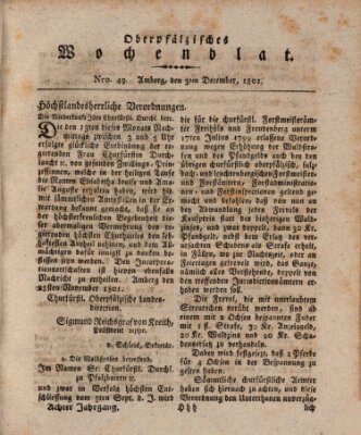 Oberpfälzisches Wochenblat Donnerstag 3. Dezember 1801