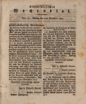 Oberpfälzisches Wochenblat Donnerstag 10. Dezember 1801