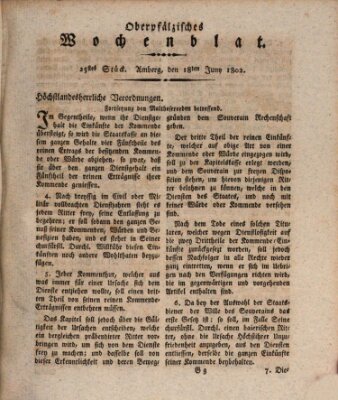 Oberpfälzisches Wochenblat Freitag 18. Juni 1802