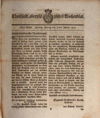 Churfürstl. Oberpfälzisches Wochenblat (Oberpfälzisches Wochenblat) Freitag 21. Januar 1803