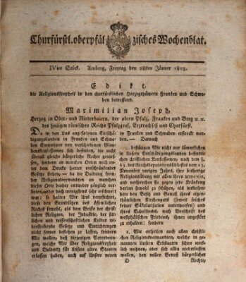 Churfürstl. Oberpfälzisches Wochenblat (Oberpfälzisches Wochenblat) Freitag 28. Januar 1803