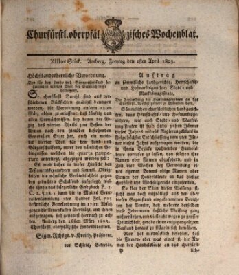 Churfürstl. Oberpfälzisches Wochenblat (Oberpfälzisches Wochenblat) Freitag 1. April 1803