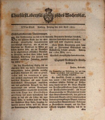 Churfürstl. Oberpfälzisches Wochenblat (Oberpfälzisches Wochenblat) Freitag 8. April 1803